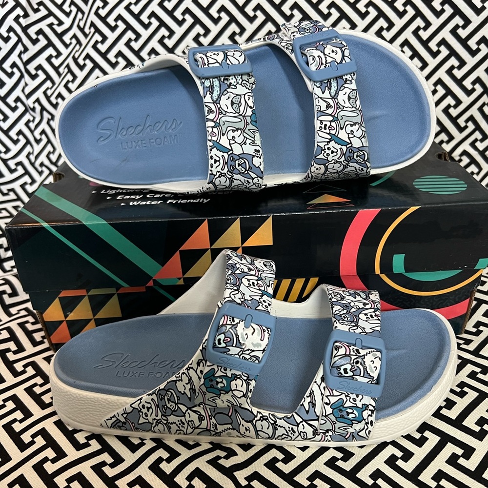 Skechers Foamies Cat print adjustable sandal NIB size 9